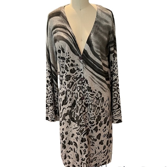 AVA Long line button front cardigan 100% cotton EUC - Picture 1 of 12